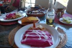 Enchiladas w/ Beet Chilaquiles Sauce