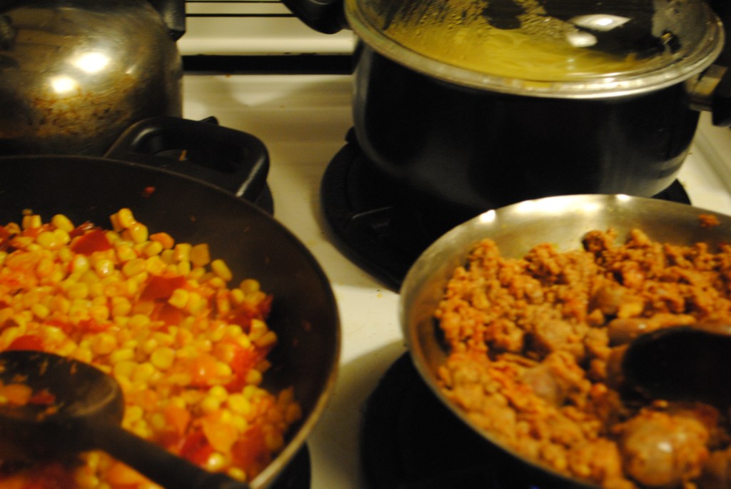 Corn & Peppers from Winter Share. Ground Beef from Northwind Farm Meat SHare